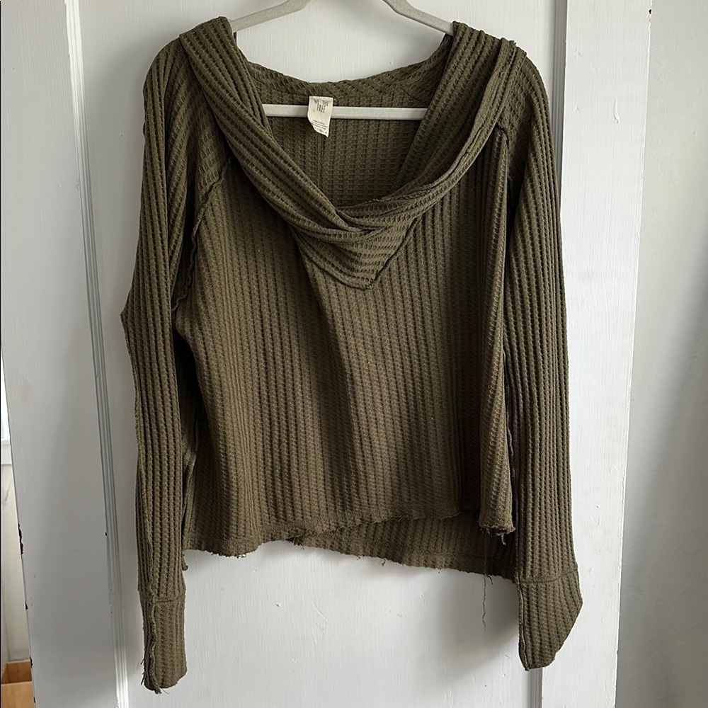 Olive Green Waffle Knit Hoodie